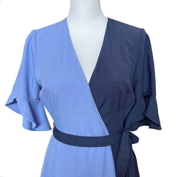 Hutch Pastel Colorblock Faux Wrap Midi Dress Blue Size 2 Mother's Day Wedding - Picture 7 of 12